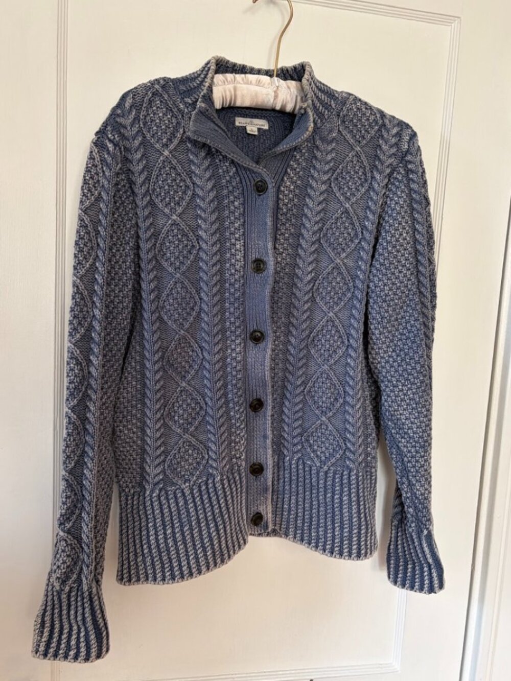 L.L.Bean Signature Cotton Fisherman Cable Sweater Blue L